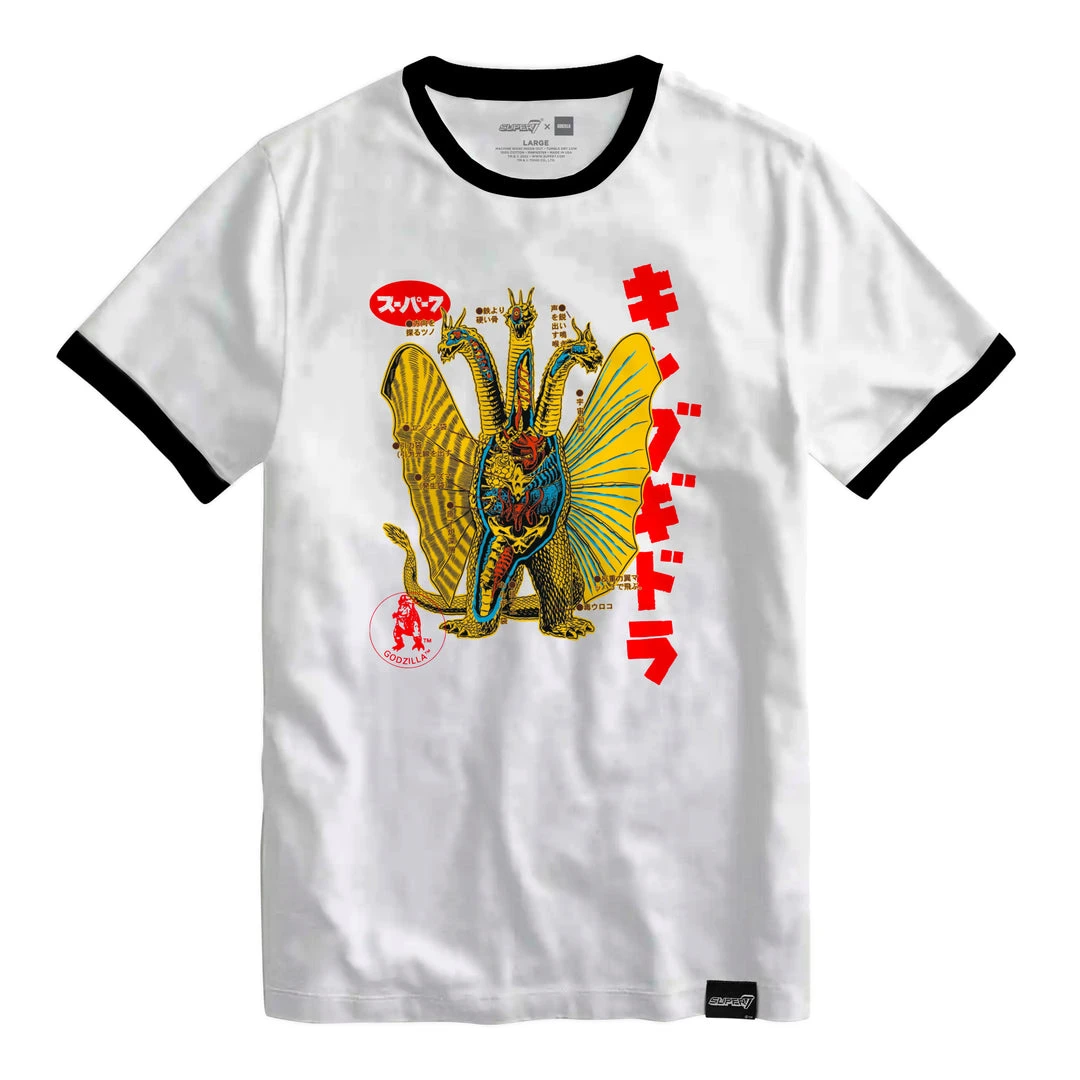 Super7 Toho T-Shirt - Anatomical King Ghidorah Ringer 3 Super7 Toho T-Shirt - Anatomical King Ghidorah Ringer