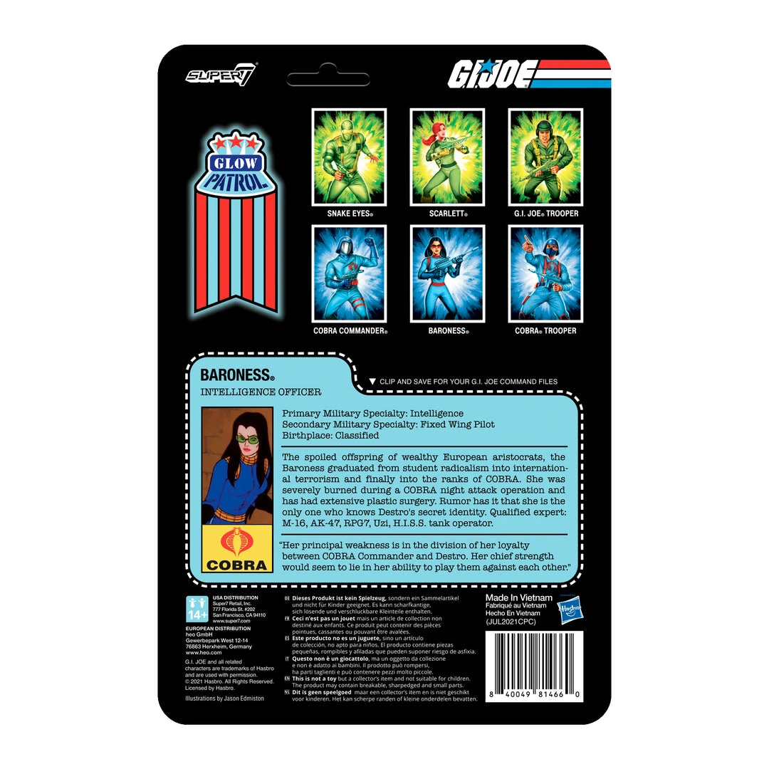 Super7 Movies & TV G.I. Joe ReAction Figures Wave 1b - Baroness (Glow Patrol) 6 Super7 Movies & TV G.I. Joe ReAction Figures Wave 1b - Baroness (Glow Patrol)